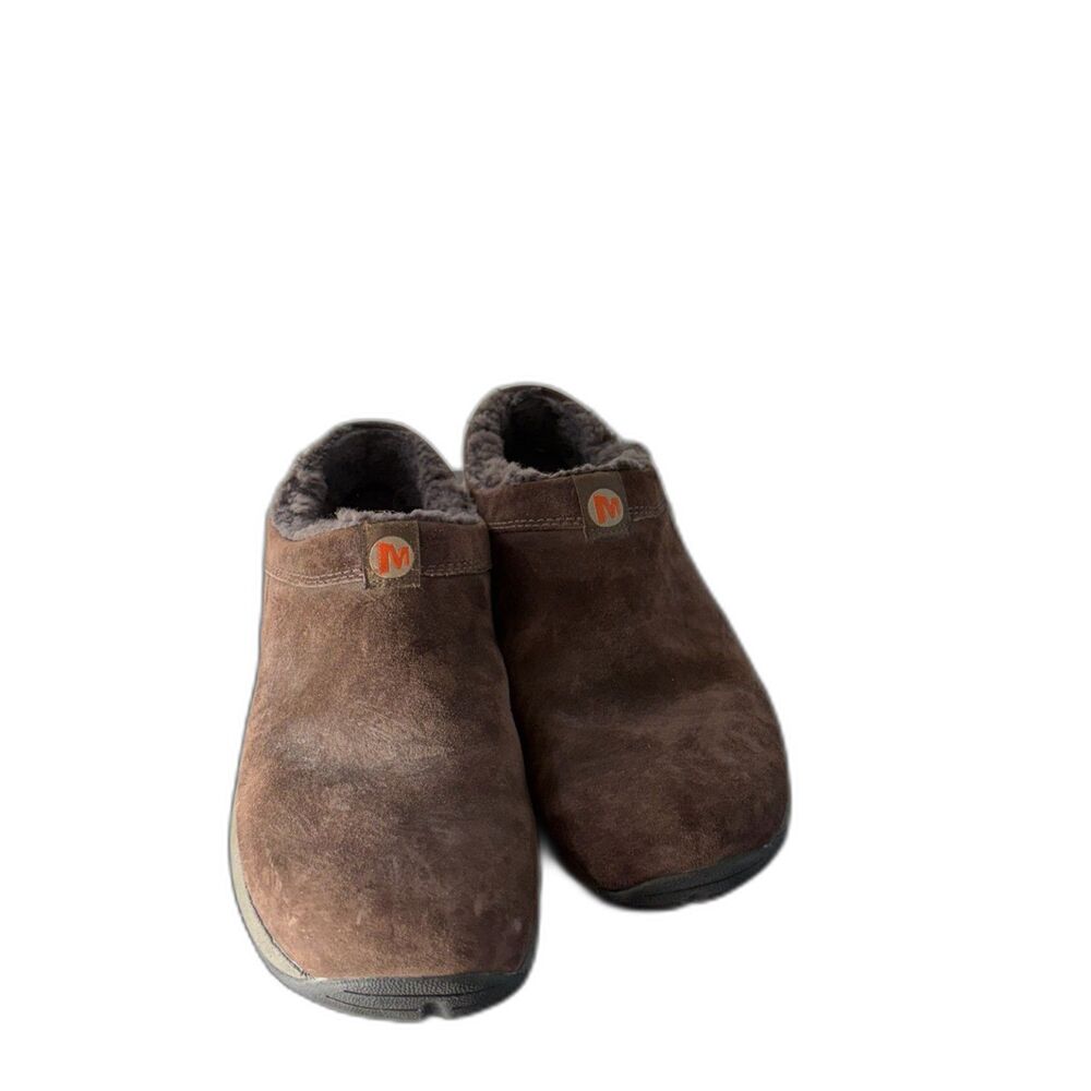 Merrell Primo Chill Slide Chocolate Brown Suede Faux Fur Mules Women Size 10